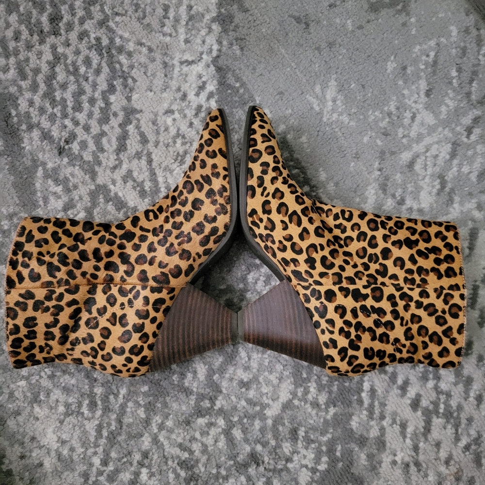 Lucky brand Munise leather cow hair leopard booties Size 9 - Picture 6 of 14